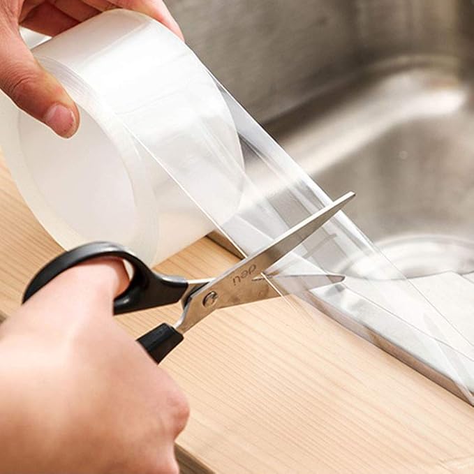 Caulk Tape Clear 1.96 Inch x 33 Feet, Waterproof, Self Adhesive, Anti-Grease, PMMA Sealing Caulking Strip for Kitchen Sink Bathtub Bathroom Shower Toilet