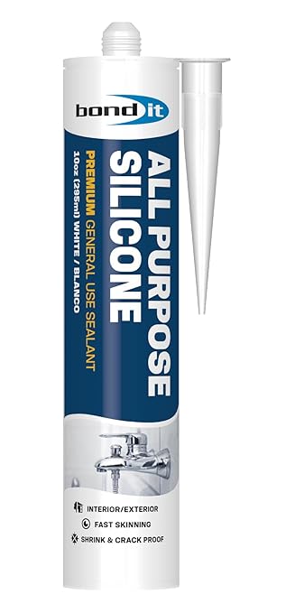 Bond It All Purpose Silicone, Premium General Use Acetoxy Sealant, Waterproof Flexible Silicone for Bathroom, Kitchen, Windows, Doors, Showers, Indoor, Outdoor Sealing, 10 oz, White