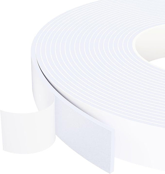 1 in Wide x 1/8 in Thick x 33FT Foam Weather Stripping Door Seal,Window Sealing Tape，Single-Sided Self-Adhesive Insulation Sealing Strip White