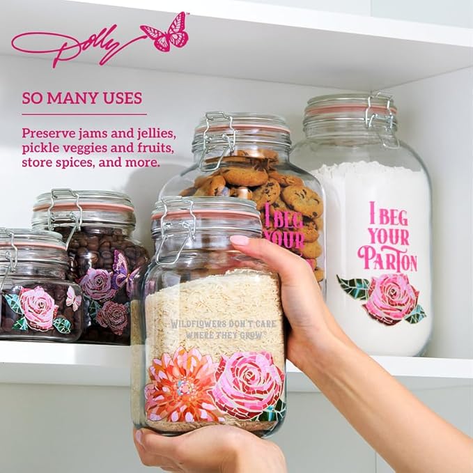 Dolly Parton Preserving Clamp Jar, 67.6 oz (2000ml), Pink
