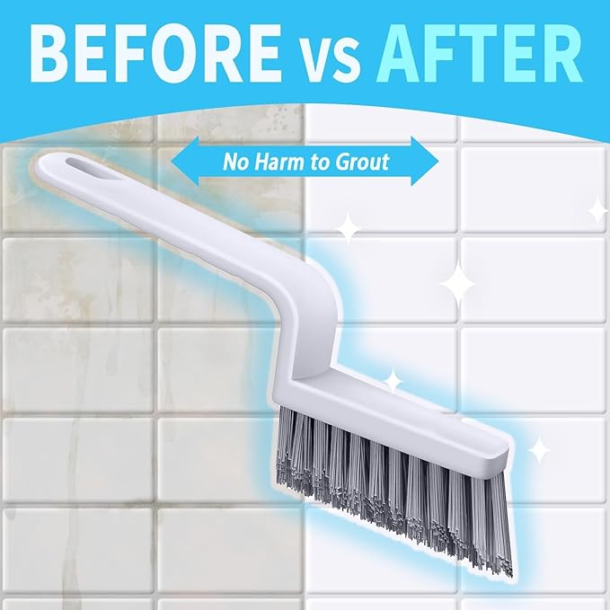 Lumkew Grout Cleaner Brush V Shape, Stiff Grout Cleaning Brushes for Tile Floor, Handheld Grout Scrub Brush Set for Shower, Bathroom, Kitchen, Household Use,2 pcs