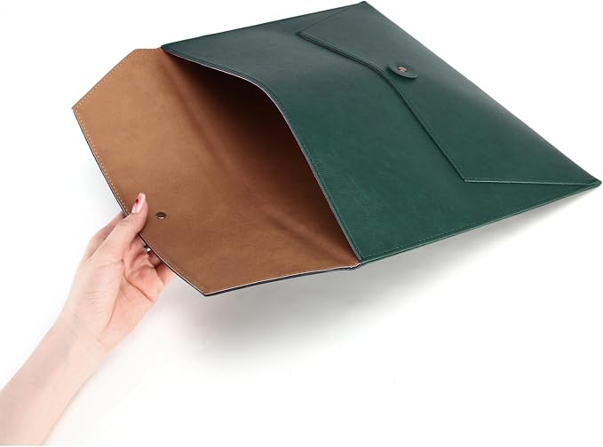 Leather File Folder for Documents,Important Document Folder with String Tie,Laptop Sleeve Notebook Case,Leather File Organizer,A4 Envelopes Filing Folder (Horizontal, Green)