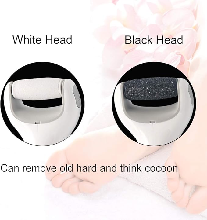 Electric Foot Scrubber Foot File Hard Skin Remover Pedicure Tools Electronic Callus kit for Cracked Heels and Dead Skin with 2 Roller Heads, White