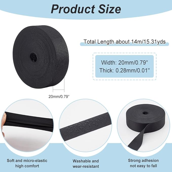 AHANDMAKER Waterproof Seam Tape for Jackets Flat 45.9Ft TPU Cloth Heat Sealing Tape, 0.79'' Iron-On Seam Sealing Tape for Tent Repair Fix Fabric Outdoor Jacket Rain Gear Clothing, Black