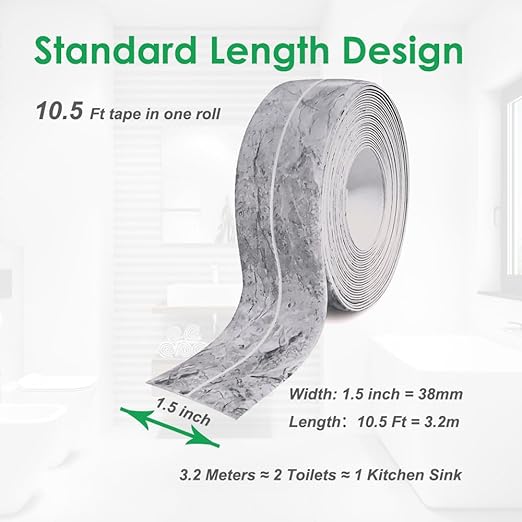 1.5" * 10.5' Kitchen & Bath Tape Caulk Strip, Upgraded Acrylic Glue PVC Self Adhesive Waterproof Caulking Sealing Tape, Decorative Sealant Trim for Kitchen Sink Toilet Bathtub (MarbleGrey)