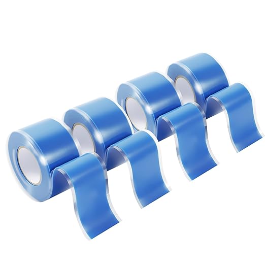 4-Pack Blue Self Fusing Silicone Tape (40 Ft Total) - Waterproof Garden Hose Repair Tape - Rubber Wire Wrap for Color Coding - UV Resistant & Easy-Peel Outdoor Seal