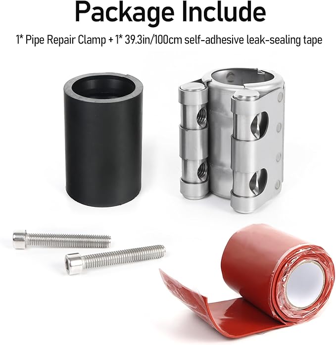 Upgraded Pipe Repair Clamp with M1 Self-Adhesive Leak-Sealing Tape | 304 Stainless Steel Rust-Proof Emergency Pipe Repair Kit for Plastic & Metal Pipes, 1/2"(20-23mm)