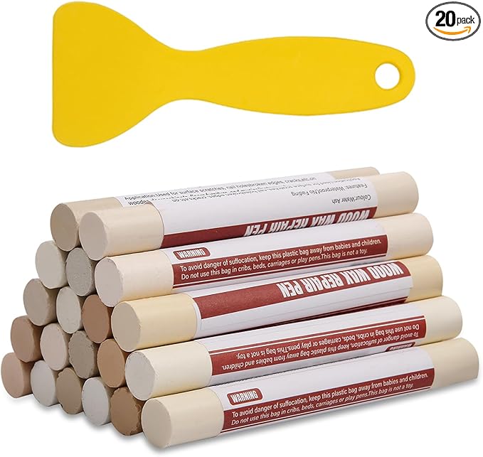 Wood Filler Sticks 20 Colors Repair Wax Sticks Kit Furniture Touch Up Crayons for Repairing Scratches Holes Cracks Wood Floor Tables Cabinets Doors Hardwood(Light Color Series)