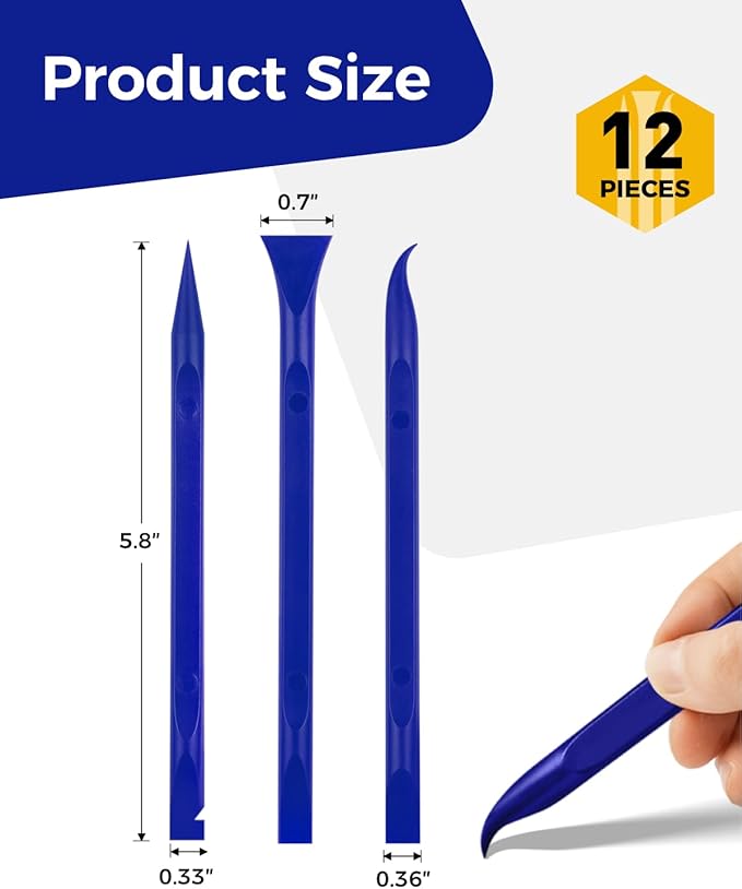 12Pcs Plastic Scraper Tool, Crevice Cleaning Tool, Non-Scratch Car Detailing Supplies for Cleaning, Versatile Label/Sticker Remover & Peeler Tool for Tight Spaces (Blue-12Pcs)