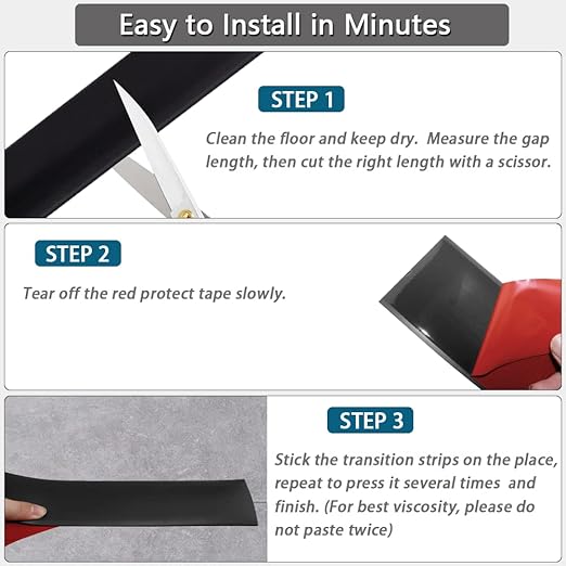 Floor Transition Strip 2" Self Adhesive Flat Vinyl Flooring Transitions Strip with Strong Backing (5cm, 20FT, Black)