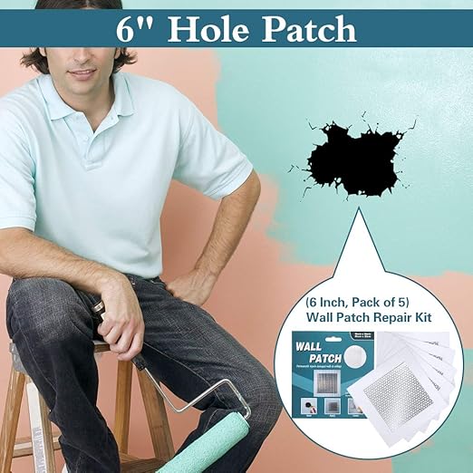 6'' by 6'' Wall Repair Patch, 5 Pcs Plasterboard Patch, Plaster Repair Kit, Safe Mend Plaster, Safemend Drywall Repair Adhesive, Filler for Walls Ceiling Hole, Self Adhesive Aluminum Mesh Wall Repair