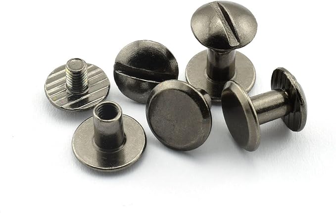 LQ Industrial 15 Sets Chicago Screw Round Slotted Head Carbon Steel Binding Screws Rivet Book Binding DIY Leather Craft Assembly Bolt 1/4" Black