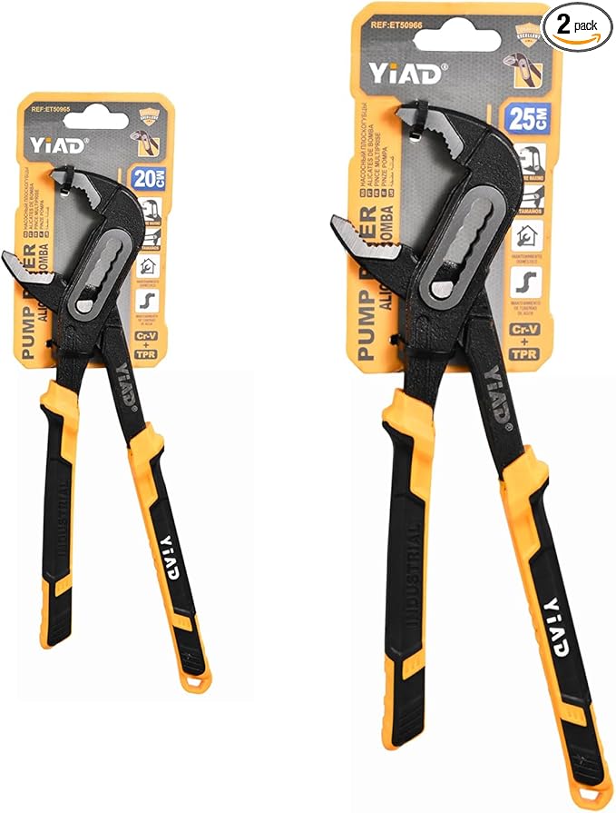 Groove Joint Pliers 8/10 Inch V-Jaw Water Pump Pliers With 7-Position Push Locks,Adjustable Tongue and Groove lock Pliers Rubber Grip Handle Tools Set for Home Auto Repair,Nuts,Bolts,Pipe 2 Piece