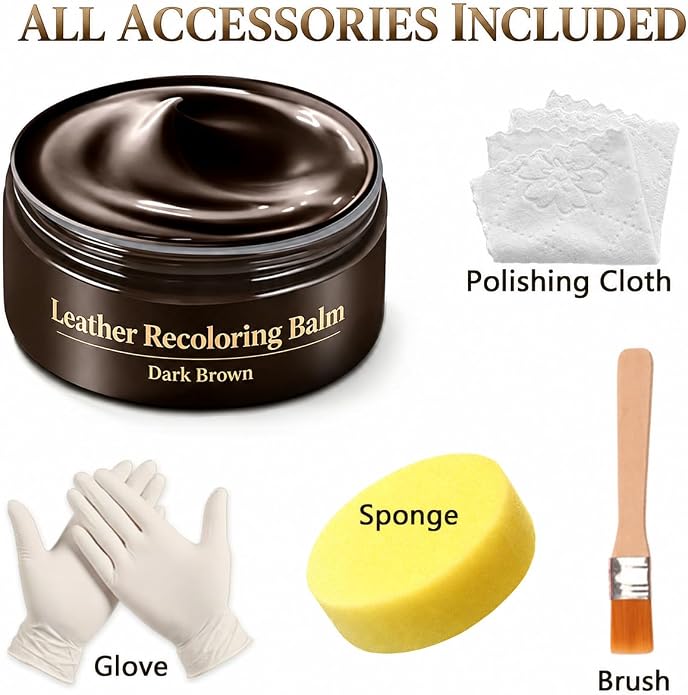 Leather Recoloring Balm, Leather & Vinyl Color Restorer Conditioner – Repairs Faded & Scratched Leather Color