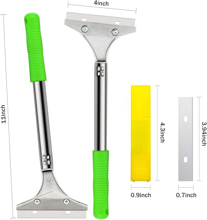 Mudder 4 Inch Razor Blade Scraper Tool Wallpaper Floor Tile Paint Removal Smoothing Scraper Tool with Replacement Blade for Removing Wallpaper Sticker Glue Floor Adhesive(Green,3 Pcs)