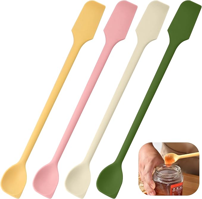 4 Pcs Mini Silicone Spatulas, Multifunctional Small Scrapers for Kitchen, Cosmetics & Jars, Reusable Stirrer for Jam, Lotion, Narrow & Thin Bottles, Colorful