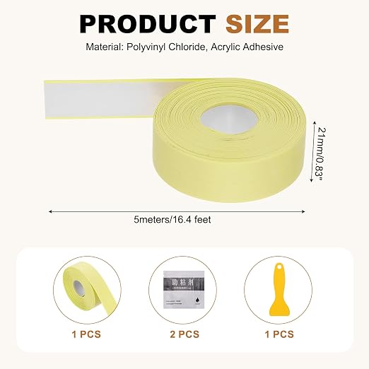 uxcell Caulk Tape Waterproof, 0.83 Inch x 16.4 ft Self-Adhesive Sealant Sealing Strip Caulking Sealant Tape PVC with Tool for Kitchen Sink Toilet Bathroom Bathtub Floor, Beige