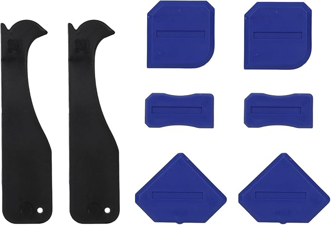 8pcs Silicone Caulking Tool Set, Plastic Grout Scraper Reusable Sealant Finishing Spreader Caulk Remover for Kitchen Bathroom Floor Window & Sink (Black, Blue)