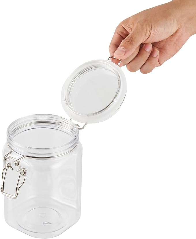 Restaurantware-Met Lux 29 Ounce Hinged Food Storage Jars, 2 Airtight Jars With Lids - Rubber Gasket, Wide Mouth, Clear Plastic Square Canisters, For Kitchen And Pantry Storage Of Bulk Dry Food