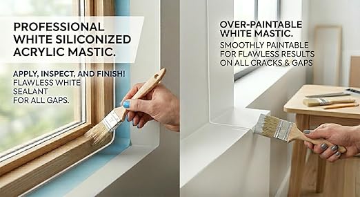 Waterproof Siliconized Acrylic Latex Caulk White, 3PCs x 17.6oz, Silicone Sealant Acrylic, PAINTABLE Crack Proof Door, Window Frame Sealant, Ideal for Filling Cracks & Gaps, Bathroom, Kitchen