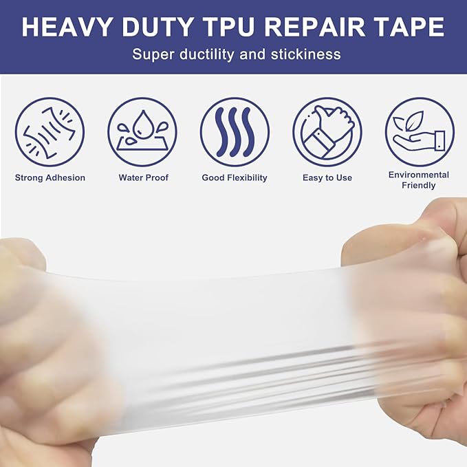 Waterproof Clear TPU Inflatable Repair Patch Kit - 3 in x 7 ft Roll Heavy Duty Repair Tape for Bounce Houses, Pool Floats, Tents, Canopy, Air Beds Vinyl Pools
