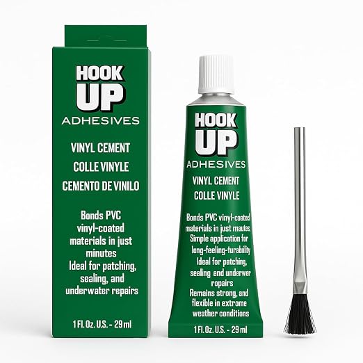HOOK UP Vinyl Cement – Waterproof Pool Liner Repair Glue for Vinyl & PVC, Fast-Drying Flexible Contact Cement for Inflatables, Air Mattresses, Boats, Tarps, Hot Tubs & Pool Patch Repairs (1 oz)