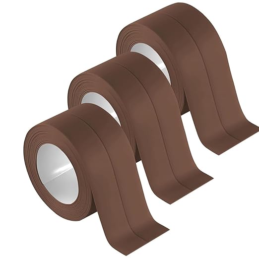 3 Rolls Self-Adhesive Caulk Tape - Waterproof Peel and Stick Sealing Strip (1.5"x10.5 Ft, Brown) for Bathtub, Shower, Sink, Toilet Edge Protector & Kitchen Countertop - No Mess Alternative to Caulking