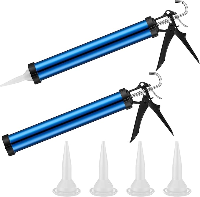 Lasnten 2 Pack Sausage Caulk Gun 20 oz Aluminum Cordless Sausage Caulking Gun with 4 Cone Nozzles, 18: 1 Thrust, Aluminum Sealant Hand Caulk Kit for Contractors (Blue)