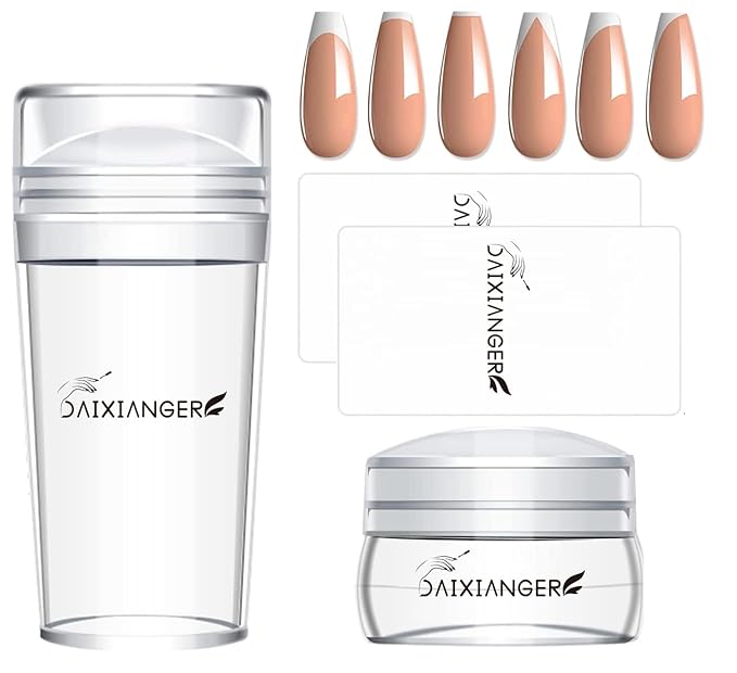 French Tip Nail Stamp, Nail Stamping Kit, French Tip Stamp Tool, 2 Sizes Clear Nail Stamper with Scraper, Professional Nail Stampd for French Manicure & DIY Nail Art at Home