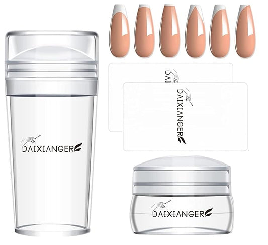 French Tip Nail Stamp, Nail Stamping Kit, French Tip Stamp Tool, 2 Sizes Clear Nail Stamper with Scraper, Professional Nail Stampd for French Manicure & DIY Nail Art at Home