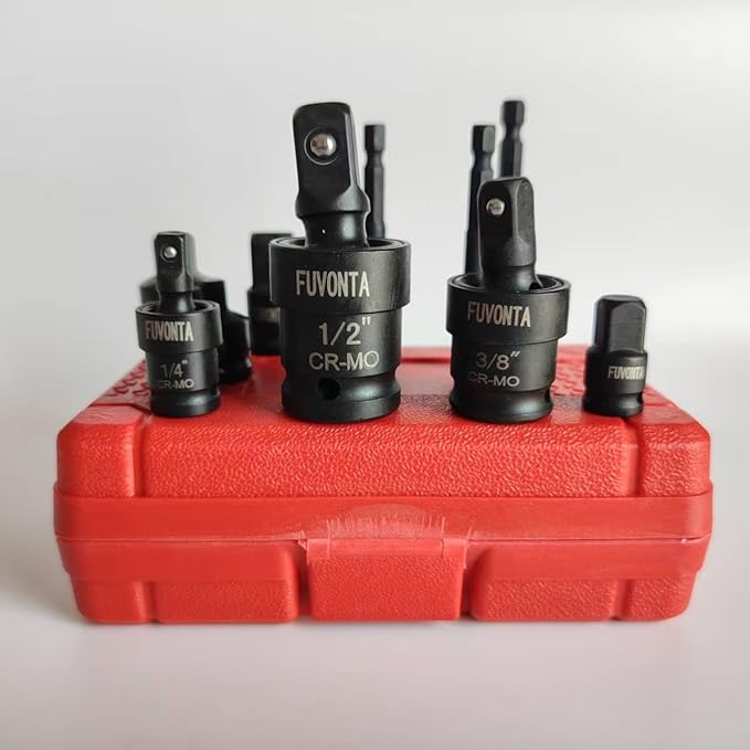 FUVONTA Impact Swivel Socket Adapter Set with Case - Universal Joint, Reducer & Drill Adapter (1/4" 3/8" 1/2") | CR-MO Steel for Automotive Repair, DIY Projects & Off-Road Emergencies (10 PC)