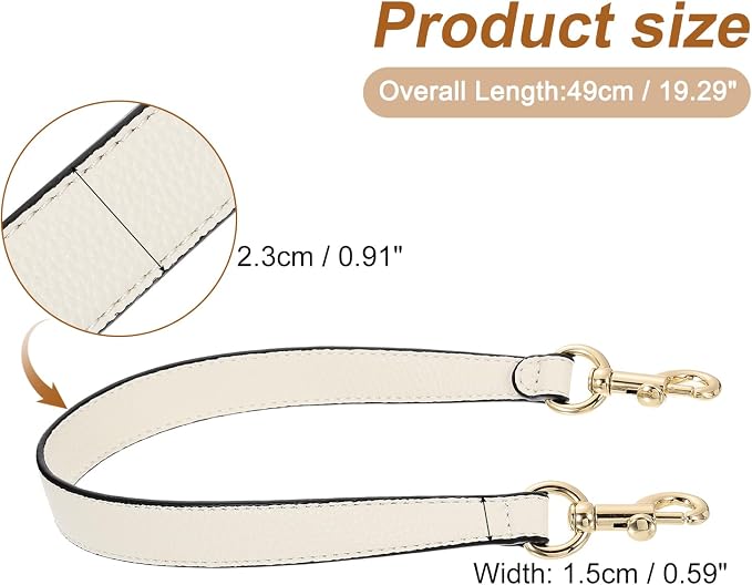 uxcell 19.29 Inch PU Leather Short Bag Strap with Clasp, Purse Handles Handbags Replacement Straps for Clutch Bag Underarm Bags, Beige, Gold Buckle
