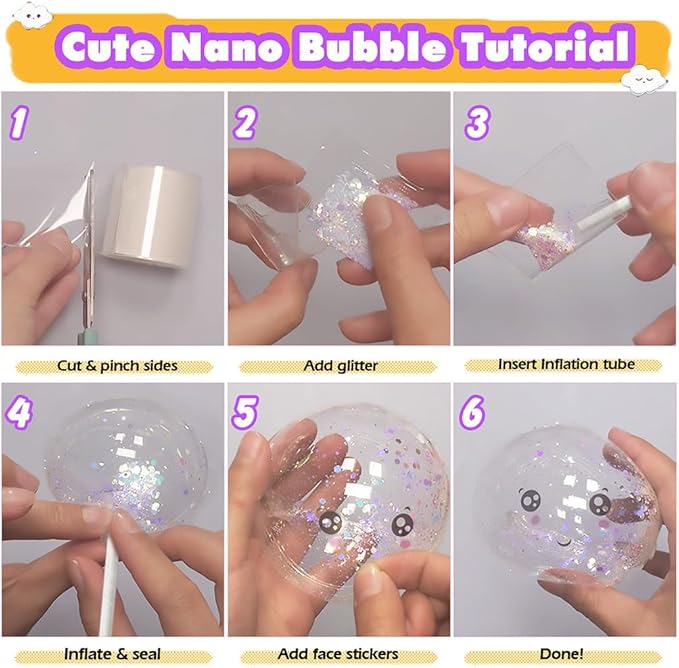 FUNSHOWCASE Nano Tape Bubble Kit with Clay, Marker, 6-Design Guide Squishy Maker Set