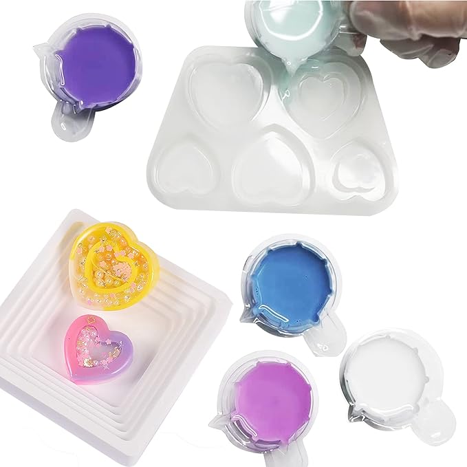 Resin Shaker Silicone Molds, Heart-Shaped Quicksand Silicone Molds Resin Casting Molds Epoxy with PVC Sheets and Colored Beads for Jewelry Making