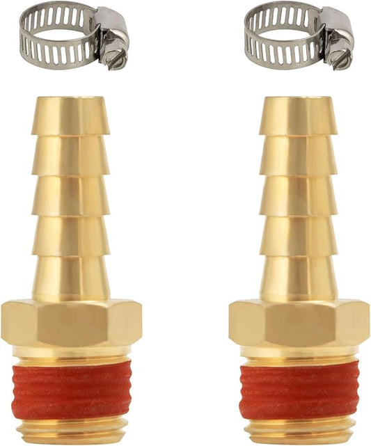 SUNGATOR 2-Pack 5/16" Barb to 1/4" NPT Air Hose Fittings, Brass Air Hose Repair Kit with Sealant, 5/16" to 1/4" NPT Male Brass Fittings, Barbed Gas Line Repair Connectors with 2 Clamps