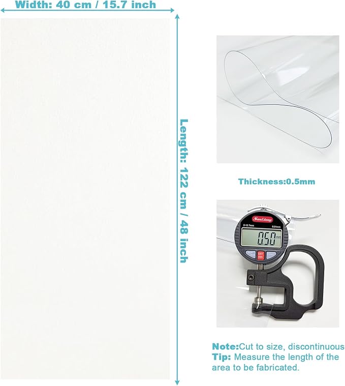 Clear Vinyl Sewing, Transparent PVC Vinyl Roll 15.7" x 48"(40cmx122cm) Super Clear Vinyl Sheets, 0.5 mm Waterproof Vinyl Fabric for Making Handags Bows, Bags and DIY Crafts