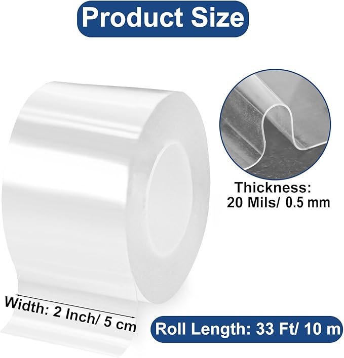 2 Rolls Window Seal Strip, 2 Inch x 33 FT Air Conditioner Window Seal Residue, Clear and Waterproof Weather Stripping Tape for Doors Windows and Shower Glass Gaps Bathroom