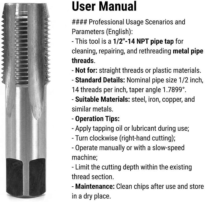 QWORK 1/2"-14 NPT Pipe Tap – Metal Thread Repair Tool for Steel, Iron & Copper Fittings