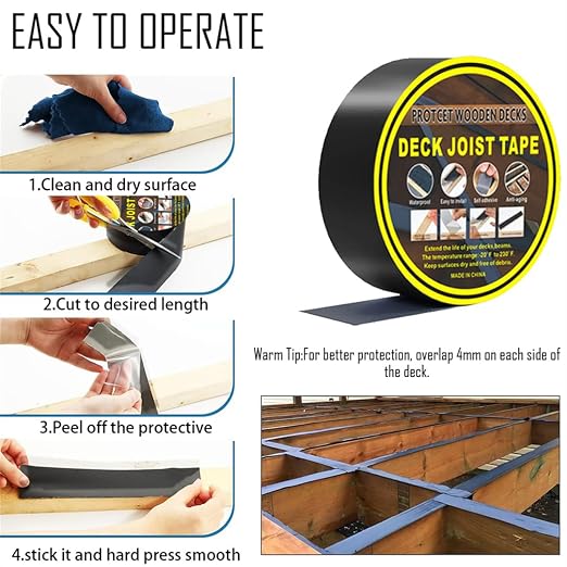 Deck Joist Tape Waterproof Seal 1.6" X 50ft Butyl Flashing Tape Weather Resistant Joist Tapes for Decking Beams Wood Roof