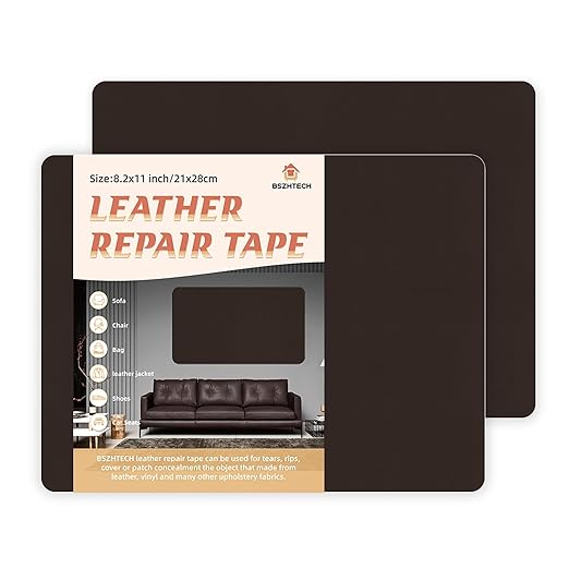 BSZHTECH Leather Repair Tape Self-Adhesive Leather Repair Patch for Couch Furniture Sofas Car Seats Advanced PU Vinyl Leather Repair Kit(Dark Coffee,2Pcs 8.2X11 inch)