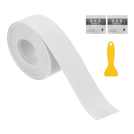 uxcell Caulk Tape Waterproof, 0.83 Inch x 10.5 ft Self-Adhesive Sealant Sealing Strip Caulking Sealant Tape PVC with Tool for Kitchen Sink Toilet Bathroom Bathtub Floor, White