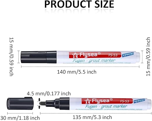 10 Pieces Tile and Wall Grout Color Pen - Repair and Refill Marker for Tiles, Floor, Kitchen, Bathroom (Black)