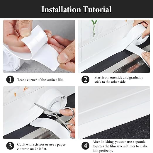 Caulk Tape - 2 Rolls (1.5" x 10.5Ft) Self-Adhesive Waterproof Sealant Tape - Peel & Stick Gap Cover for Toilet, Bathtub, Sink, Shower, Countertop - Includes Sealing Tool (Clear)