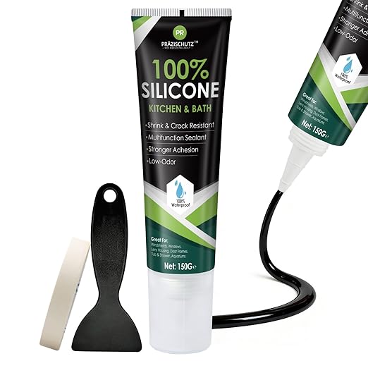 RTV Silicone Sealant - 100% Silicone, Waterproof, Strong Adhesion, Flexible & Durable, Heat & Cold Resistant, Ideal for Car, Kitchen, Bathroom, Window & Door Sealing(Black,150g)