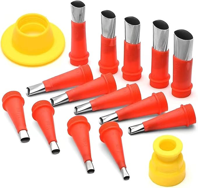 16PCS Universal Integrated Rubber Nozzle Tool Kit,Caulking Tips,Caulking Nozzles for Sausage Caulking Guns and Hard Glue Guns, Durable Stainless Steel Caulking Nozzles