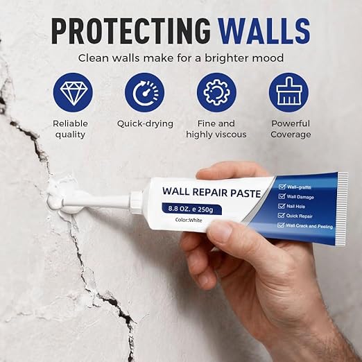 2026 New Drywall Patch Repair Kit with Scraper, Wall Mending Agent White Spackle Wall Repair Paste Wall Repair Agent Tile Gap Filler for Holes Cracks Nail Holes, Dents Small Damage (2 PCS)