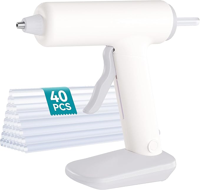Cordless Hot Glue Gun Kit USB-C Rechargeable Magnetic Mount Base with 40 Premium Glue Sticks for DIY Crafts and Gifts（Grayish-white)