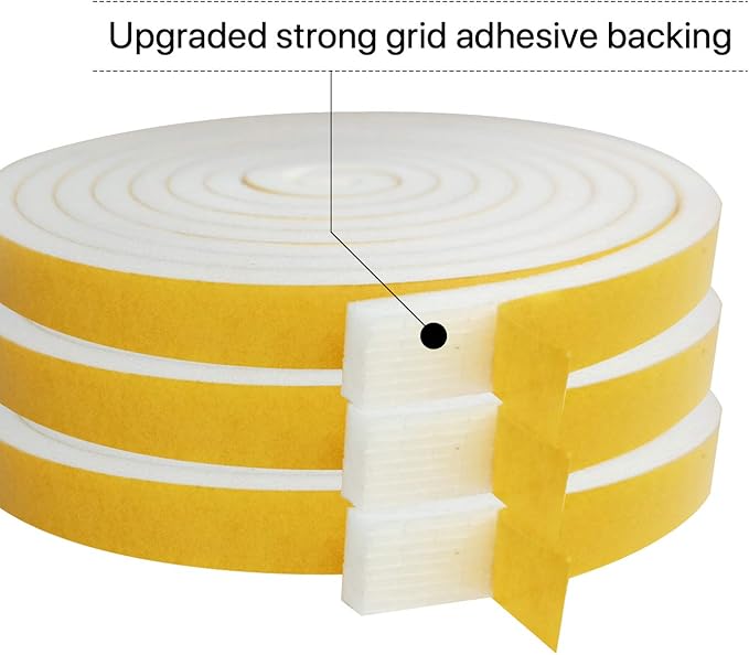 Weather Stripping Door Seal-3 Rolls,1/2 Inch Wide X 1/4 Inch Thick Total 20 Feet Long, Adhesive Soundproof Foam weatherstrip for Window Insulation(6.5ft x 3 Rolls)