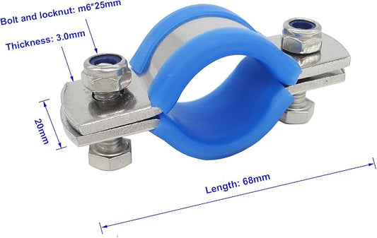 Stainless Steel Heavy Duty Flat Band Pipe Clamp with Rubber Cushion, Multipurpose Rigid Hose Clamp Bracket ID 25mm (3/4"), Pack of 4