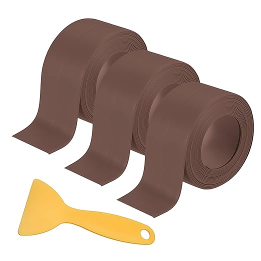 3 Rolls Caulk Tape Self Adhesive Caulk Strip Waterproof,Brown Caulking Sealant Trim for Bathroom, Caulk Sealing Strip for Toilet Sink Edge Protector with Sealing Tool (10.5Ft x 1.5In)